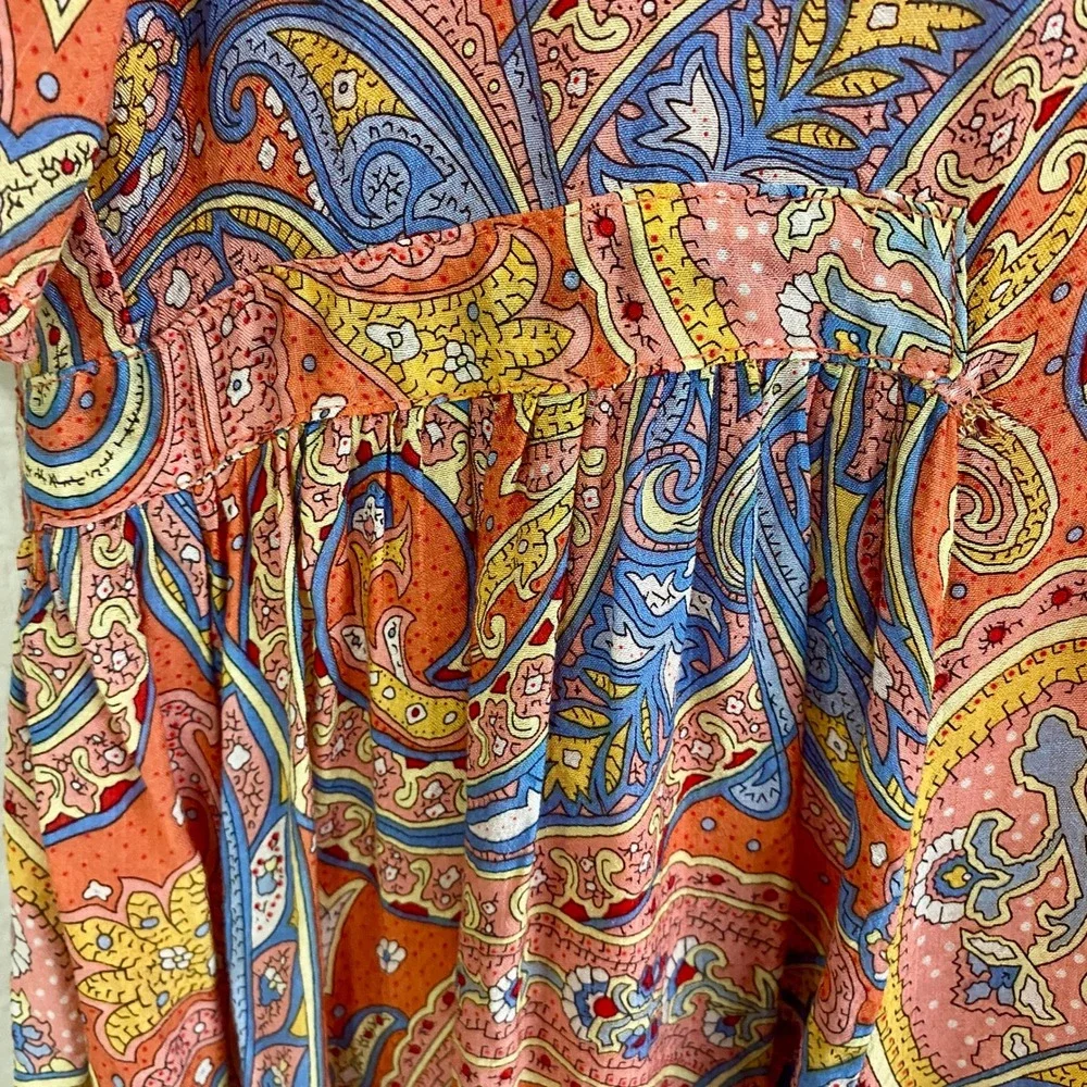 Molly Bracken Paisley V-Neck Midi Dress Coral L Boho Upside‎ Down Label